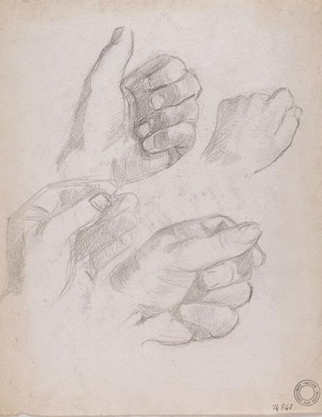 Etudes de mains (au recto) ; Etudes de portraits, visages et paysage (au verso), Georges Mathey, 1er quart 20e siècle