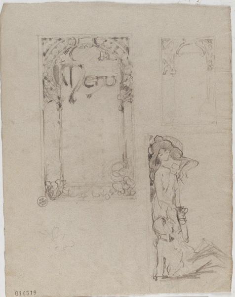 Projet de menu (au recto) ; Projet de menu (au verso), Georges Mathey, 1er quart 20e siècle