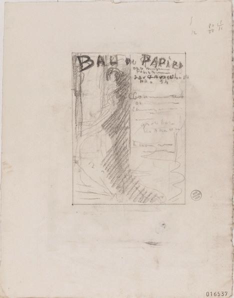 Projet de programme 'Bal du papier' (au recto) ; Projet de programme 'Bal du papier' (Esquisse du programme au verso), Georges Mathey, 1er quart 20e siècle