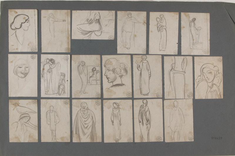 Dix-neuf croquis de figures (Dessins collés sur la même feuille), Georges Mathey, 1er quart 20e siècle