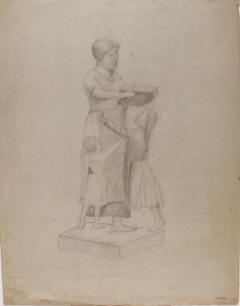 Mère et ses deux enfants coupant le pain (au recto) ; Vase de fleurs (au verso), Georges Mathey, 1er quart 20e siècle