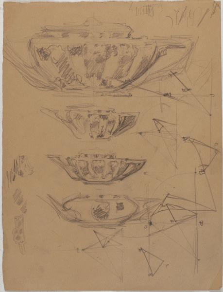 Esquisse pour une théière (au recto) ; Etude de bois de lit (au verso. Doute sur le sujet)_0