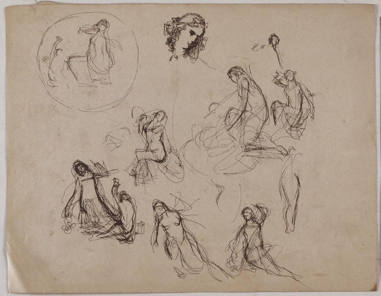 Esquisses de personnages (au recto.) ; Composition de personnages (au verso), Georges Mathey, 1er quart 20e siècle