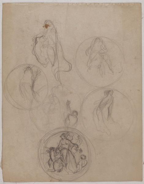 Composition de personnages dans un médaillon (au recto) ; Composition de personnages dans un médaillon (au verso), Georges Mathey, 1er quart 20e siècle