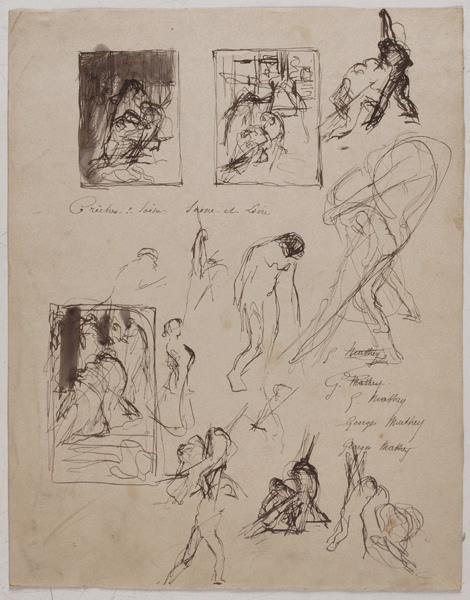 Esquisses de composition avec personnages et signatures, Georges Mathey, 1er quart 20e siècle