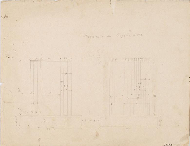 Denticules (au recto) ; Prismes et cylindres avec mesures (au verso), Georges Mathey, 1er quart 20e siècle