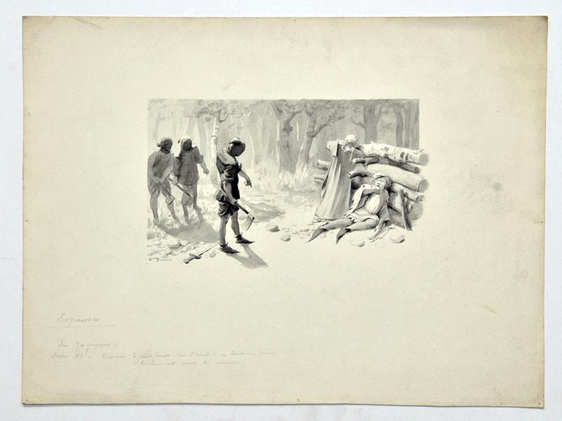 La Jacquerie, scène XI, de P. Mérimée (Esquisse pour une édition postérieure non identifiée. ), Gaston Bussière, 4e quart 19e siècle, 1er quart 20e siècle