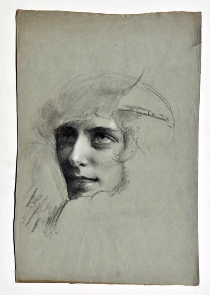 Tête d'expression d'une guerrière casquée, Gaston Bussière, 1er quart 20e siècle