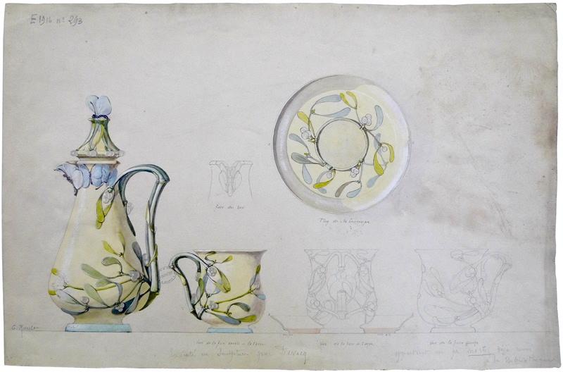 Tasse et soucoupe à café au gui ; Tasse à café au gui_1