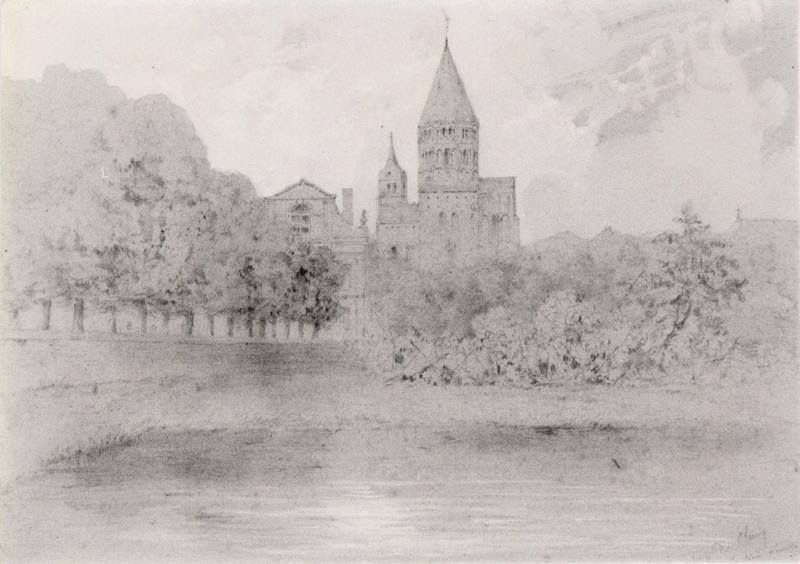 La tour de Cluny, vue de la pièce d'eau, Jean-Louis Tirpenne, 2e moitié 19e siècle