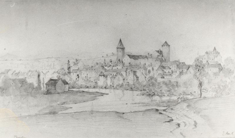 Vue de Charolles (Etude pour le 'Voyage pittoresque en Bourgogne'), Emile Sagot, 1ère moitié 19e siècle