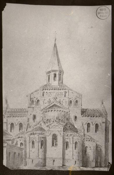 Chevet de l'église Saint-Paul à Issoire ; Eglise romane (autre titre) ; Abside de Notre-Dame du Port à Clermont-Ferrand (Titre ancien inscrit à l'inventaire.), Emile Sagot, 1843