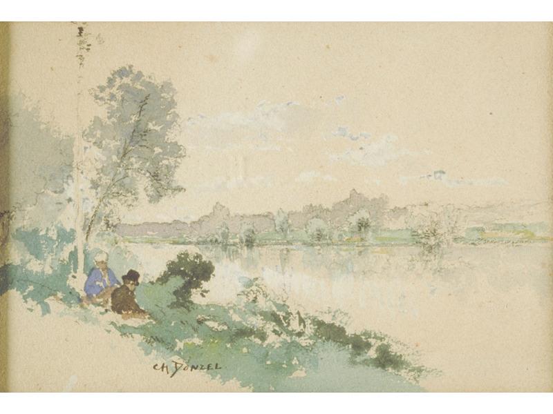 La sieste au bord de l'eau, Charles Donzel, 3e quart 19e siècle