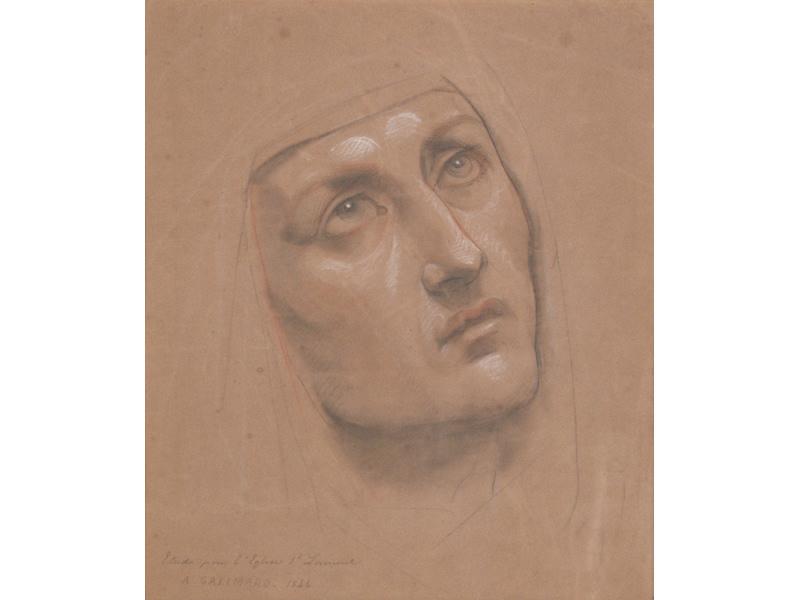 Tête de femme ; Etude pour l'église Saint-Laurent (Etude pour sainte Apolline ?), Nicolas Auguste Galimard, 1846