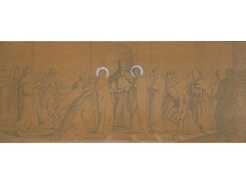 Le mariage de la Vierge (d'après Raphaël) (Probablement étude pour Le Mariage de la Vierge, peinture murale de l'église de Jullié, 1875.), Edouard Krug, 1874