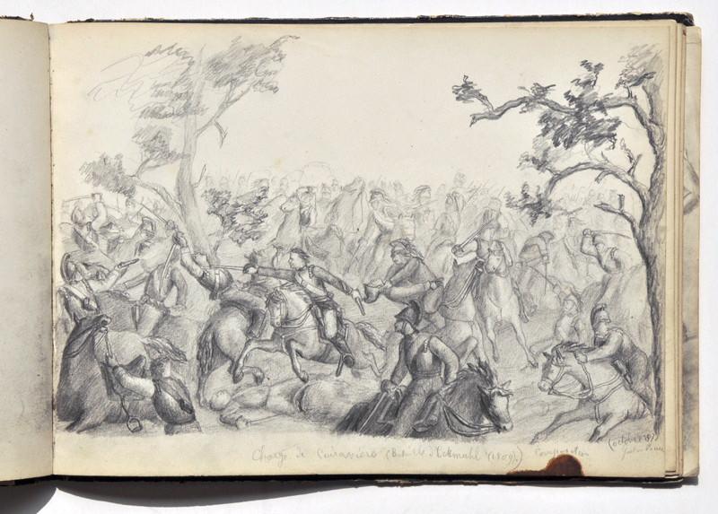 Charge de cuirassiers (Bataille d'Eckmühl), 1809 (Recto du feuillet), Gaston Bussière, 1878 /10