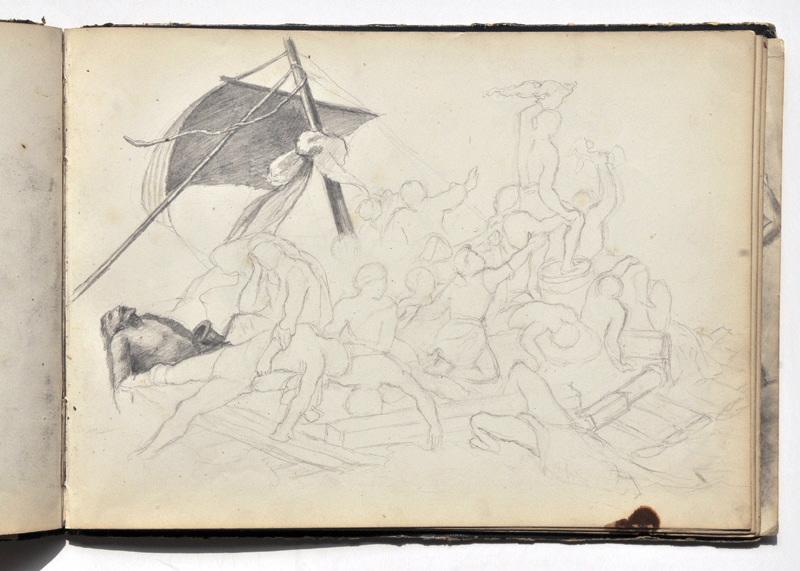 Le Radeau de la Méduse d'après Géricault (Recto du feuillet) ; Etude d'homme en armes (Verso du feuillet), Gaston Bussière, 1880