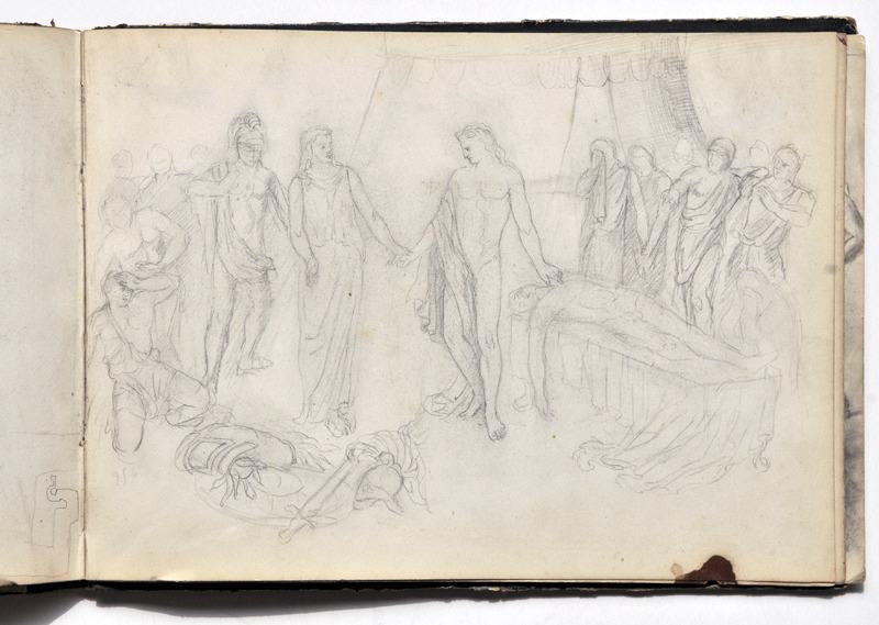 Achille devant la dépouille de Patrocle (aucun dessin au verso), Gaston Bussière, 1880