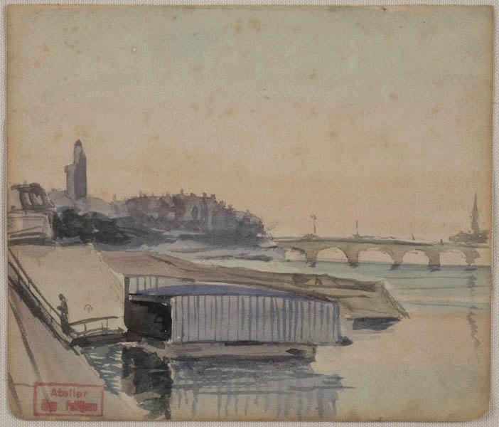 Bateau-lavoir à Mâcon (cat Centenaire) - ex libris, Hippolyte Petitjean, 1870