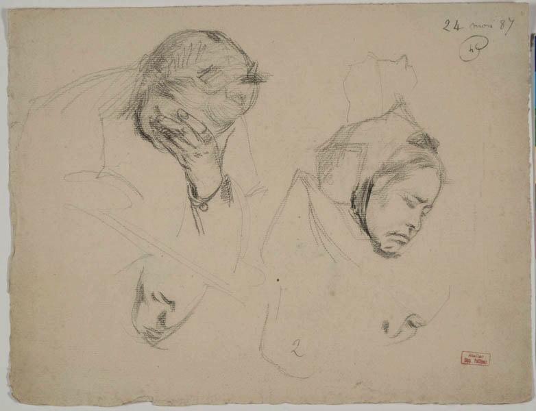 Etudes de femme malade (recto) ; Quatre études de tête de vieille dame (verso), Hippolyte Petitjean, 1887 /03 /24