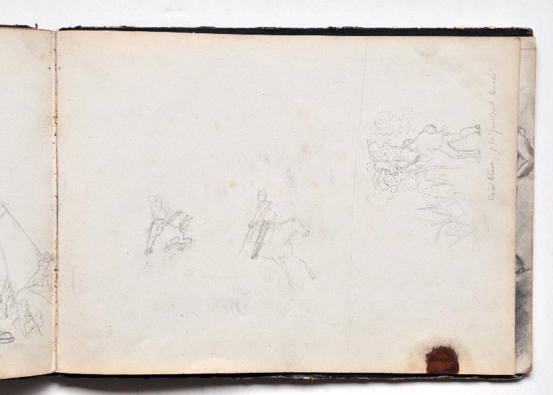 Esquisse de cavaliers (Recto du feuillet) ; Scène de chasse (dessin humoristique) (Recto du feuillet), Gaston Bussière, 1880