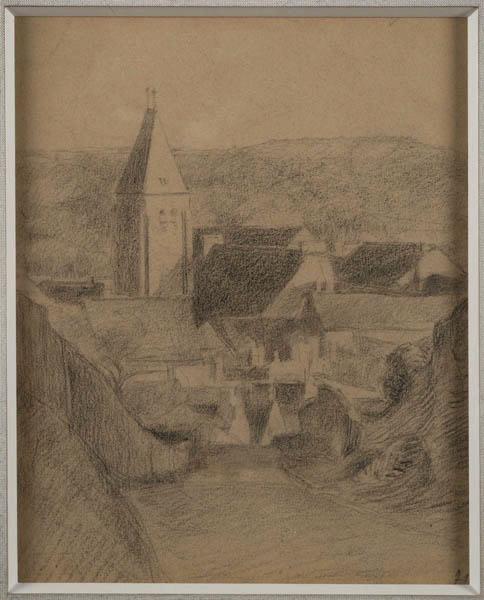 Paysage au clocher [Bièvres], Hippolyte Petitjean, 4e quart 19e siècle, 1ère moitié 20e siècle