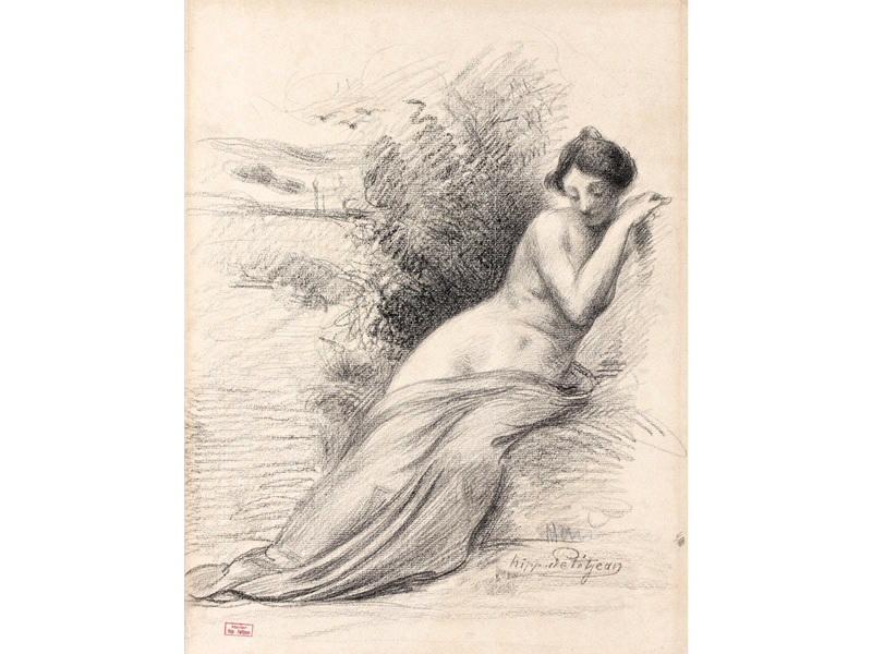 Baigneuse à demi drapée dans un paysage, Hippolyte Petitjean, 1er quart 20e siècle