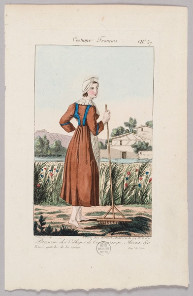 Paysanne des villages de Cormoranche, Arciat ; Rive gauche de la Saône ; Costume français, Pierre Maleuvre, 18e siècle