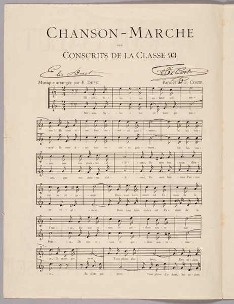 Partition et chant des Conscrits, Mâcon 1893 ; Chanson-marche des Conscrits de la Classe 93_1