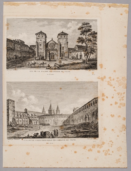 Vue de la facade de l'Eglise de Cluni ; Vue d'une cour principale de l'Abbaye de Cluni, Marie-Alexandre Duparc, 4e quart 18e siècle, 1er quart 19e siècle