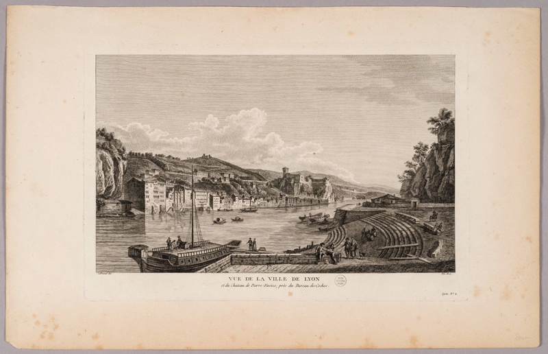 Vue de la ville de Lyon et du Château de Pierre-Encize, près du Bureau des Coches, François-Denis Née, 4e quart 18e siècle