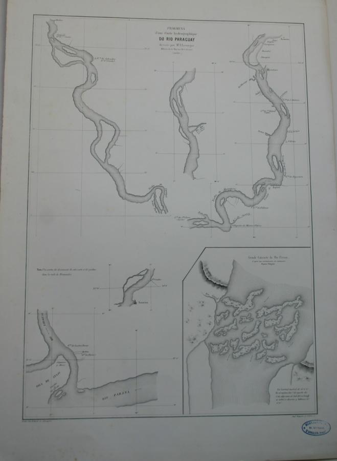 Fragmens dune carte hydrographique du Rio Paraguay dressée par Mr A. Leverger. Officier de la Marine Brésilienne (inédite). Grande Cataracte du Rio Parana daprès une reconnaissance des commissaires Hispano-Portugais (planche de l'Atlas du Paraguay de 1860. 1ère livraison)._0