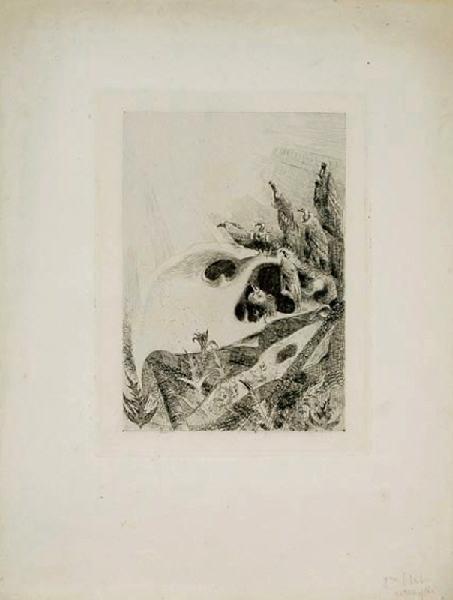 Crâne et vautours, René Binet, 4e quart 19e siècle, 1er quart 20e siècle
