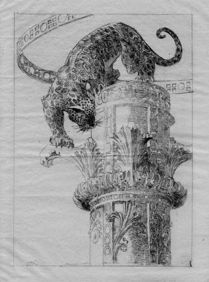 Guépard sur une colonne à Acanthe, René Binet, 4e quart 19e siècle, 1er quart 20e siècle