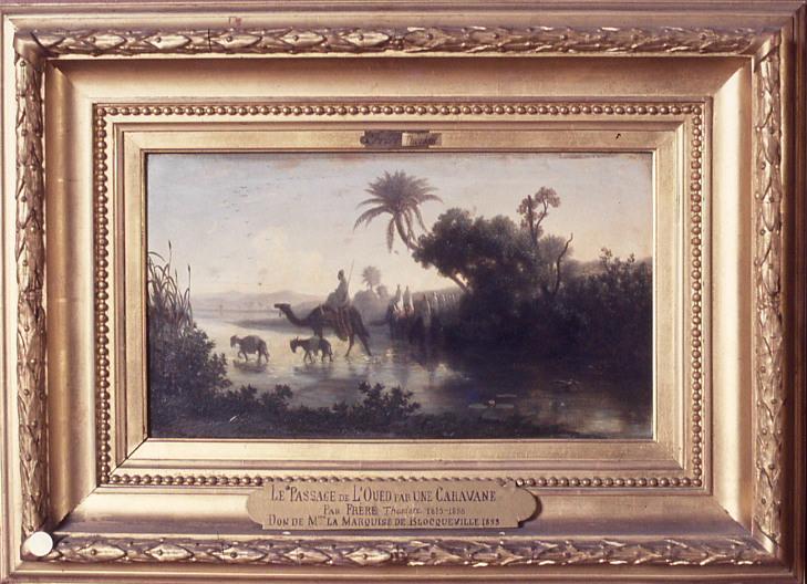Caravane passant une rivère au gué ; le passage de l'Oued par une caravane -, Charles Théodore Frere, 2e moitié 19e siècle