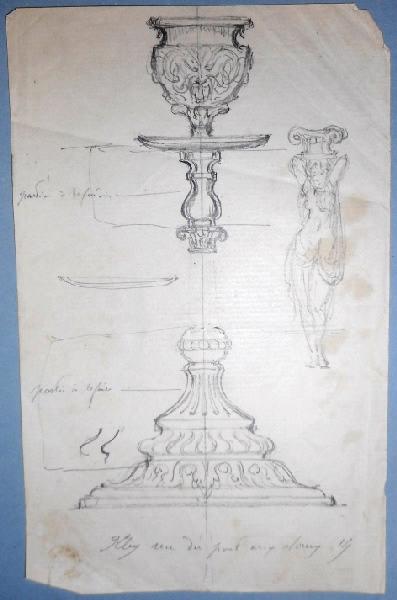 Esquisses d'un élément architectural, Louis Kley, 19e siècle