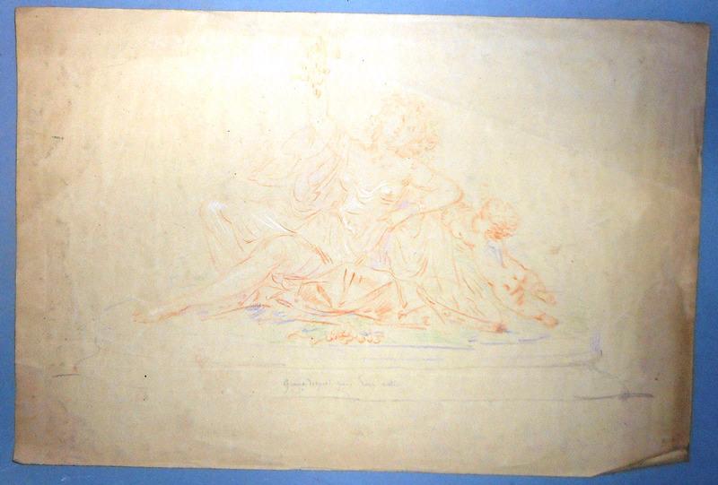 Jeune femme assise accompagnée d'un amour ailé (titre fictif), Louis Kley, 19e siècle