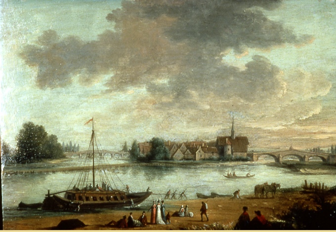 Le coche se dirigeant vers Paris ; Le Faubourg d'Yonne à Sens, Eustache-Hyacinthe Langlois, 1ère moitié 19e siècle