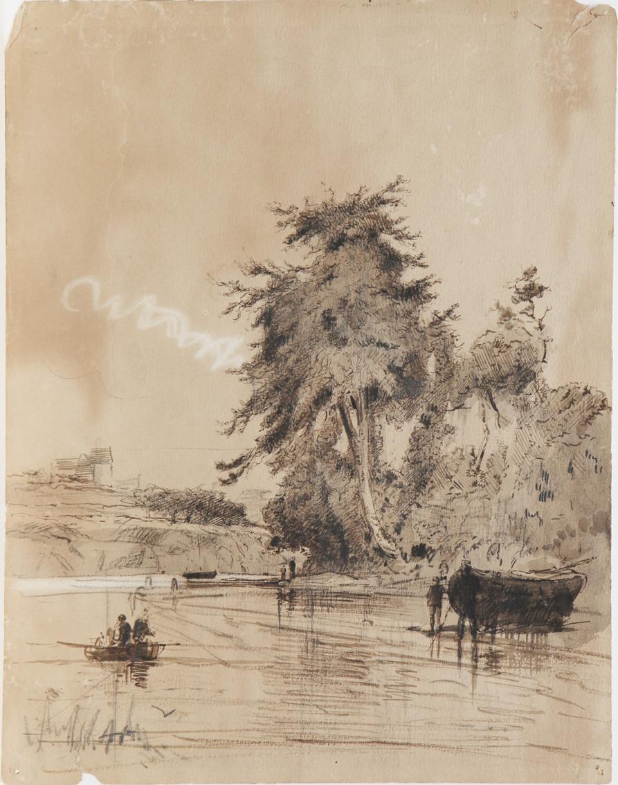 Bateau échoué dans la courbe d'une rivière (recto) ; Etude de canards (verso)_0
