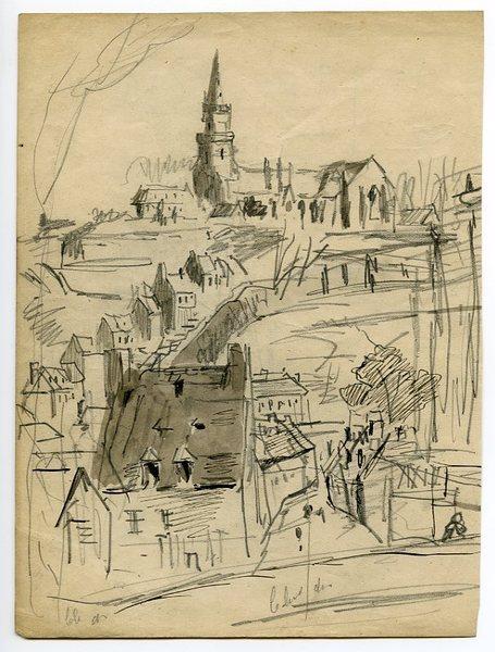Brelevenez à Lannion (recto) ; Esquisse d'un paysage urbain (verso)_0