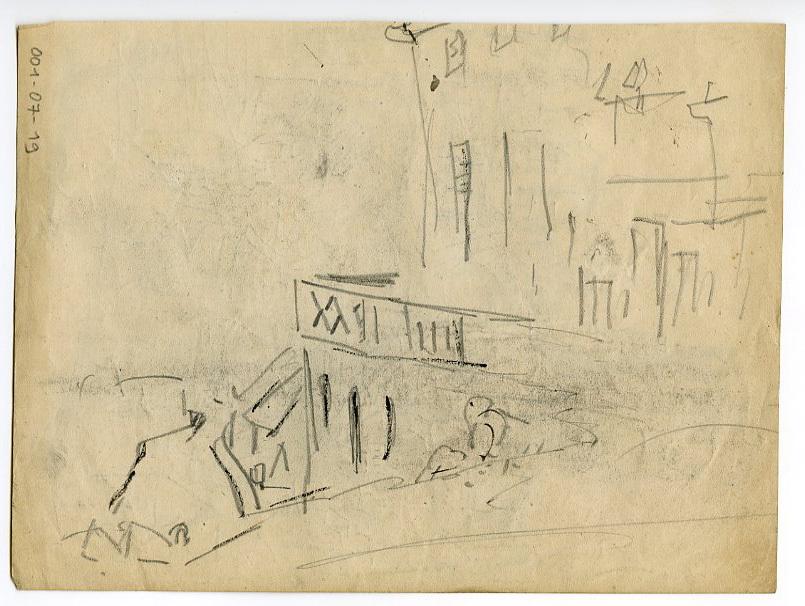 Brelevenez à Lannion (recto) ; Esquisse d'un paysage urbain (verso)_1