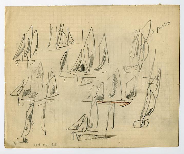 Deux bateaux fasseyant au mouillage (recto) ; Etude de voiles (verso)_1