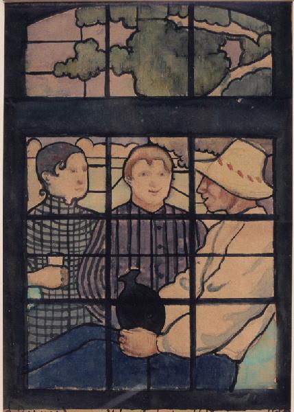 La conversation (esquisse de vitrail, Saint-Briac)_0