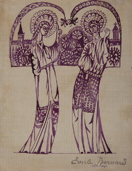 Personnages sur fond d'église_0