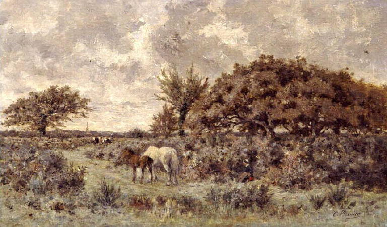 La lande près de la carrière pouliche et poulain, Camille Bernier, 4e quart 19e siècle
