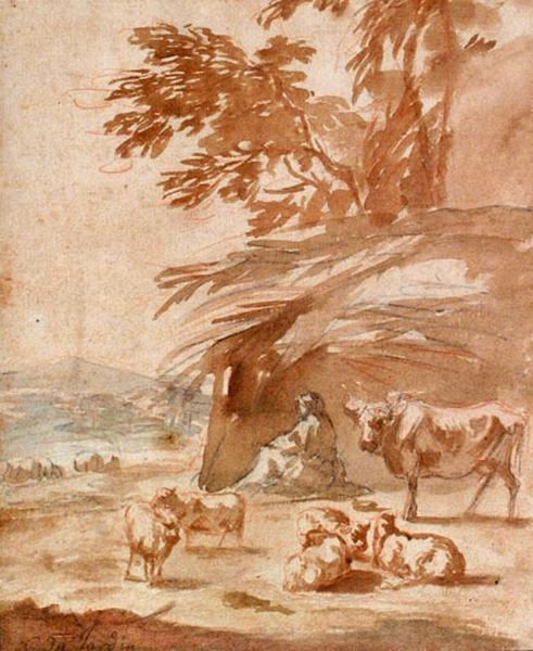 Troupeau dans un paysage_0