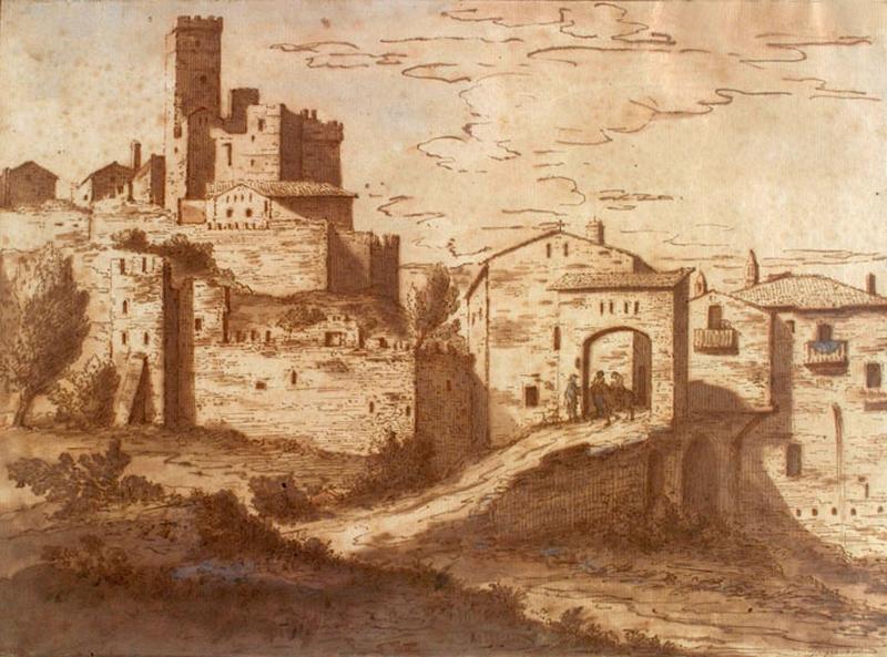 Murailles et porte d'une ville ; Fabriques, Theodorus Wilkens, 1ère moitié 18e siècle