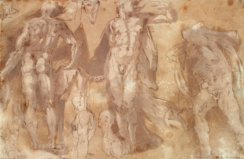 Trois figures d'hommes nus, Michelangelo Buonarroti