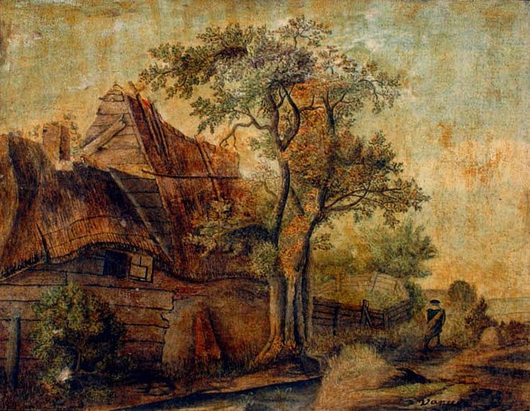 Maison au bord d'un chemin avec une figure ; Paysage, Lucas van Uden, 17e siècle