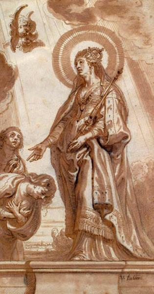 Sainte Constance ; Sainte ou la Vierge, aux pieds de laquelle est un homme à genoux_0